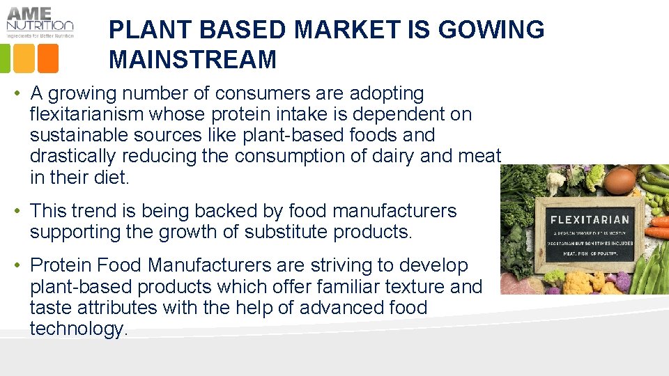 PLANT BASED MARKET IS GOWING MAINSTREAM • A growing number of consumers are adopting