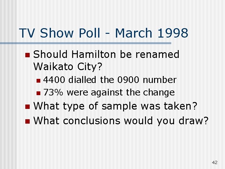 TV Show Poll - March 1998 n Should Hamilton be renamed Waikato City? 4400