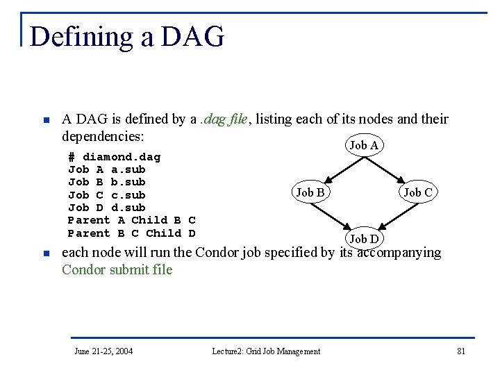 Defining a DAG n A DAG is defined by a. dag file, listing each