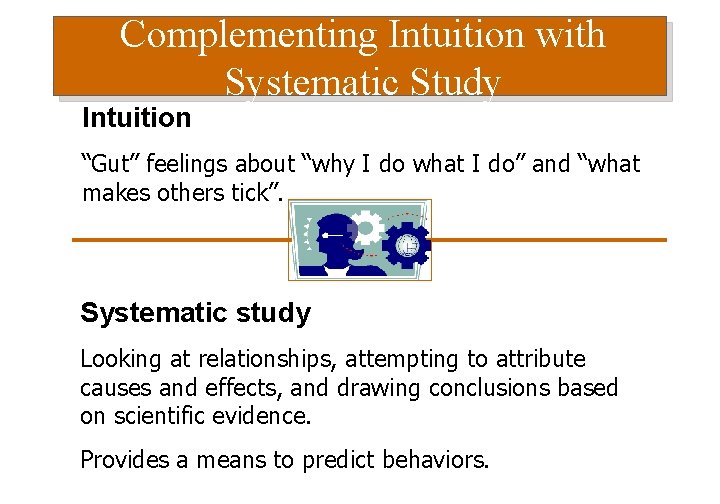 Complementing Intuition with Systematic Study Intuition “Gut” feelings about “why I do what I