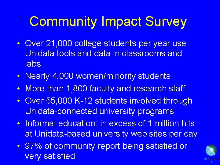 Community Impact Survey • Over 21, 000 college students per year use Unidata tools