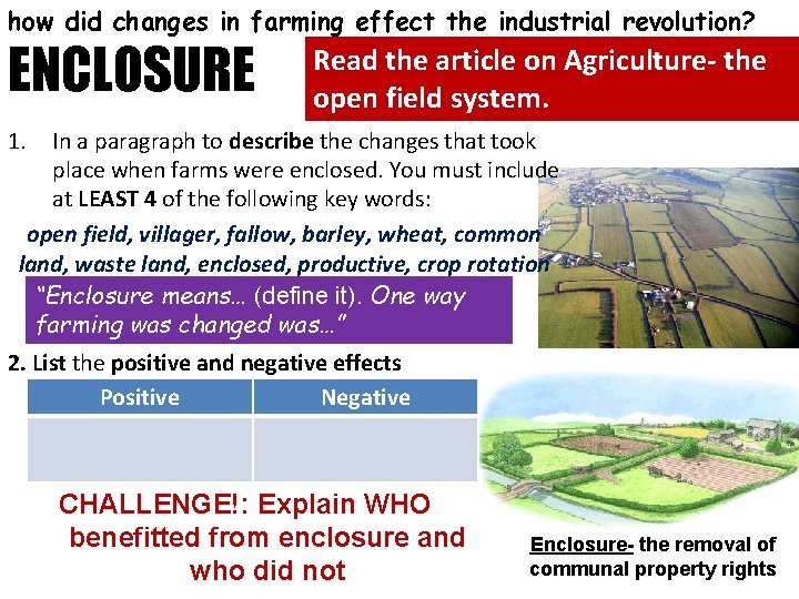 how did changes in farming effect the industrial revolution? ENCLOSURE Read the article on