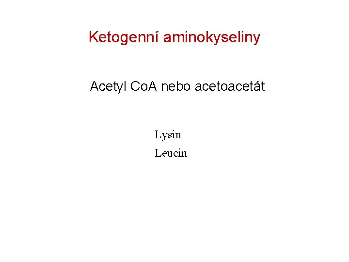 Ketogenní aminokyseliny Acetyl Co. A nebo acetoacetát Lysin Leucin 