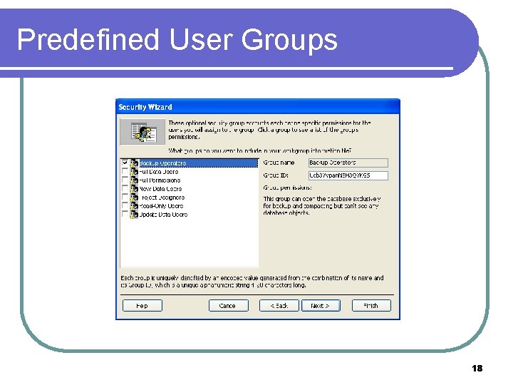 Predefined User Groups 18 