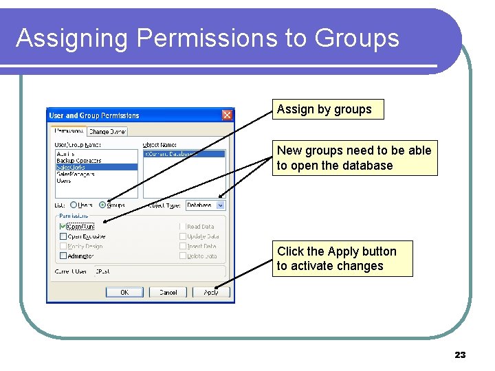 Assigning Permissions to Groups Assign by groups New groups need to be able to