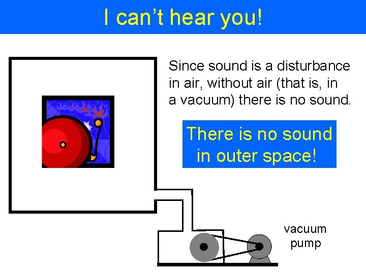 I can’t hear you! Since sound is a disturbance in air, without air (that