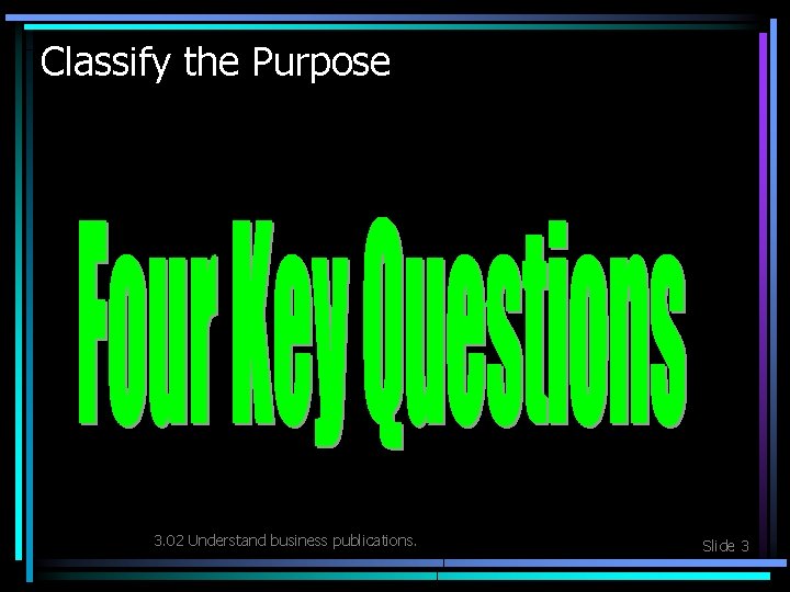 Classify the Purpose 3. 02 Understand business publications. Slide 3 
