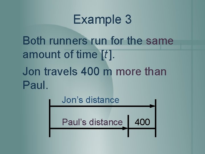 Example 3 Both runners run for the same amount of time [t ]. Jon