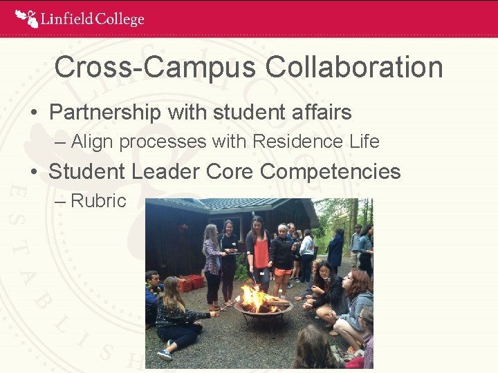 Cross-Campus Collaboration • Partnership with student affairs – Align processes with Residence Life •