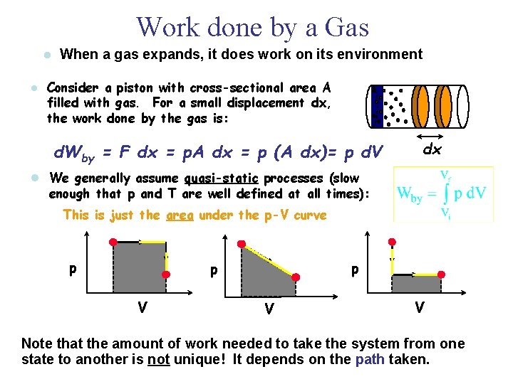 Work done by a Gas l l When a gas expands, it does work