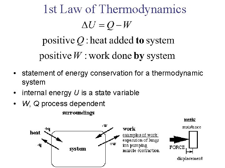 1 st Law of Thermodynamics • statement of energy conservation for a thermodynamic system