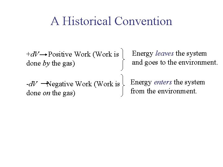 A Historical Convention +d. V Positive Work (Work is done by the gas) Energy