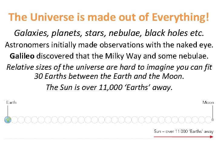 The Universe is made out of Everything! Galaxies, planets, stars, nebulae, black holes etc.