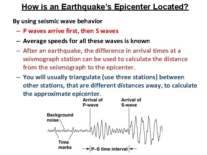 How is an Earthquake’s Epicenter Located? By using seismic wave behavior – P waves
