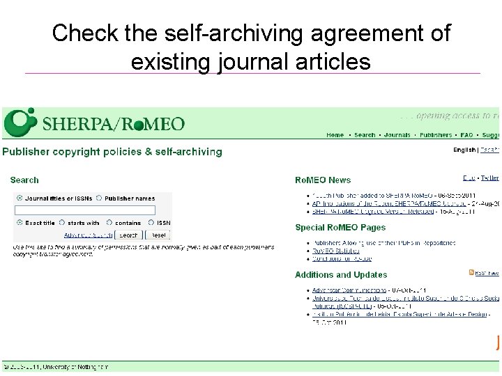 Check the self-archiving agreement of existing journal articles 