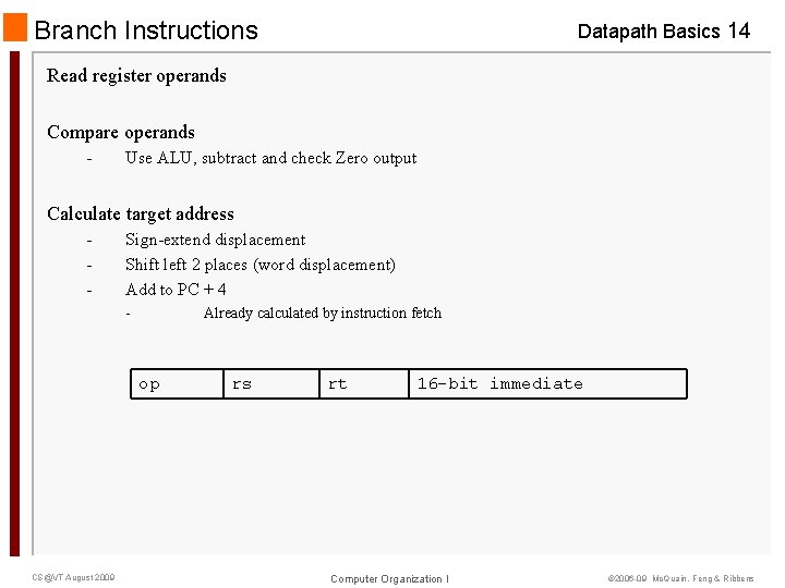 Branch Instructions Datapath Basics 14 Read register operands Compare operands - Use ALU, subtract