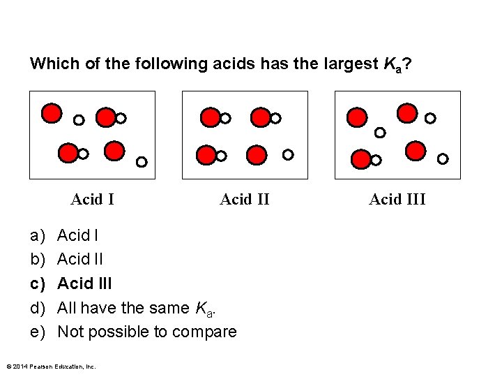 Which of the following acids has the largest Ka? Acid I a) b) c)