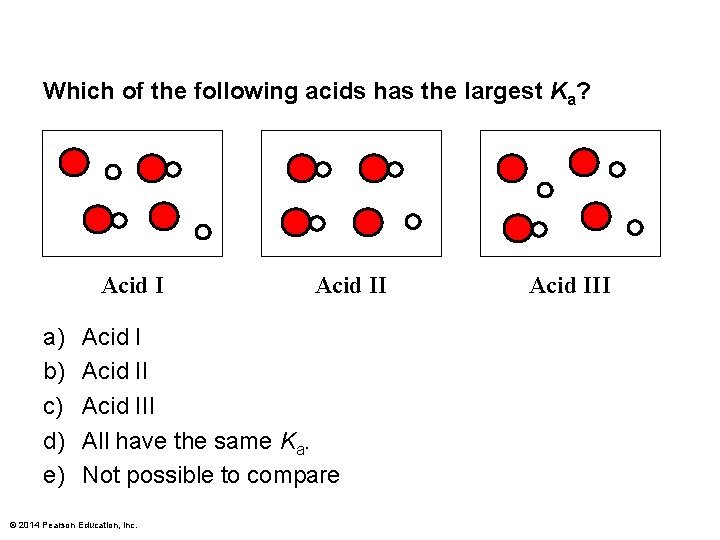 Which of the following acids has the largest Ka? Acid I a) b) c)