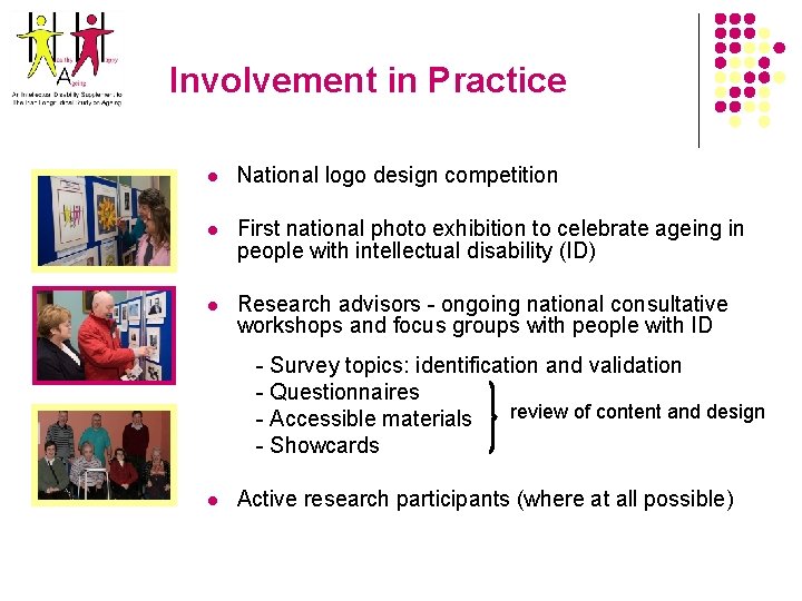 Involvement in Practice l National logo design competition l First national photo exhibition to