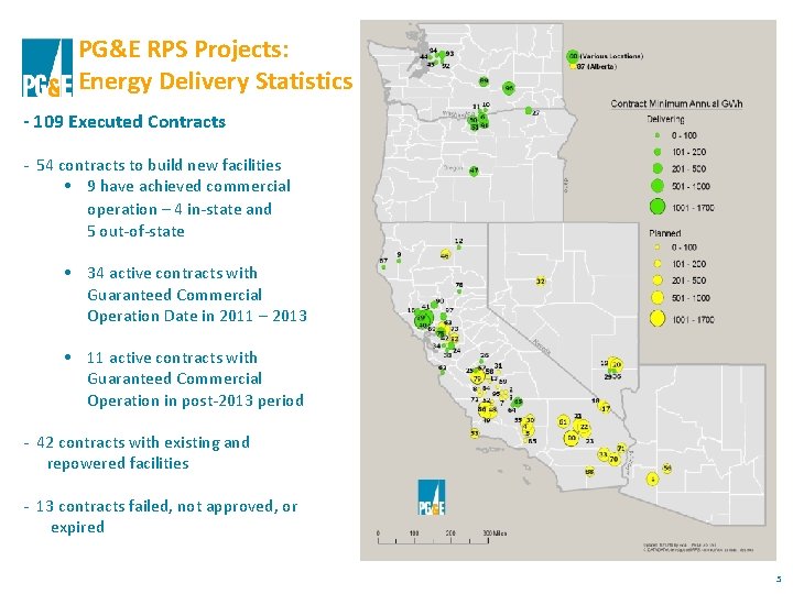 PG&E RPS Projects: Energy Delivery Statistics - 109 Executed Contracts - 54 contracts to