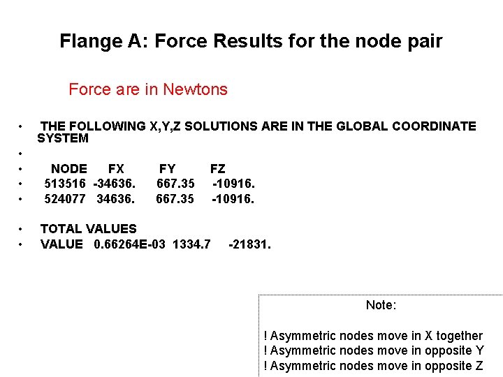 Flange A: Force Results for the node pair Force are in Newtons • THE