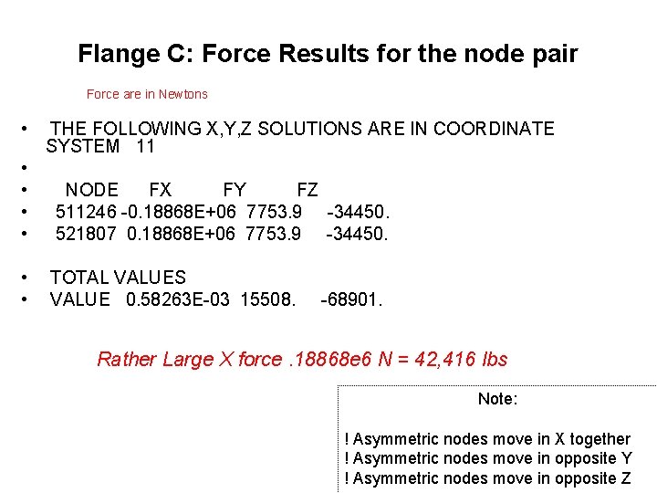 Flange C: Force Results for the node pair Force are in Newtons • THE