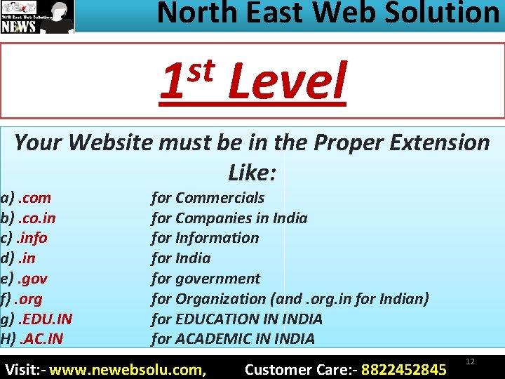 North East Web Solution st 1 Level Your Website must be in the Proper