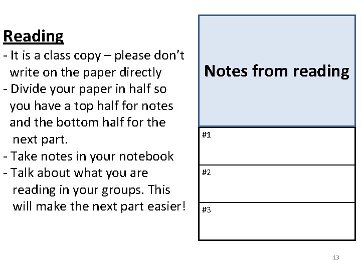 Reading - It is a class copy – please don’t write on the paper