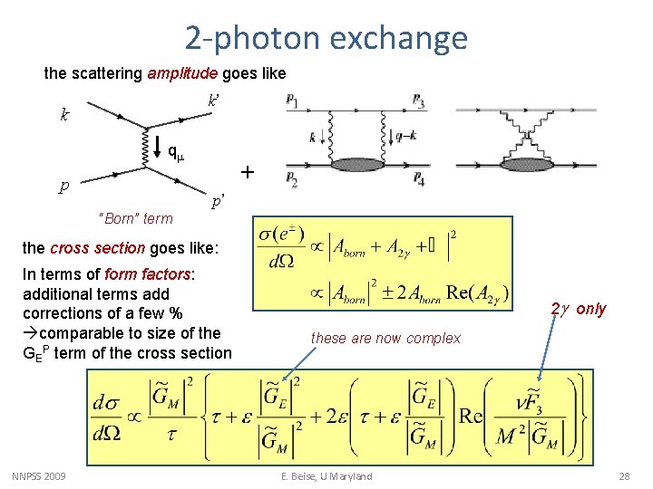 2 -photon exchange the scattering amplitude goes like k’ k qm p + p’