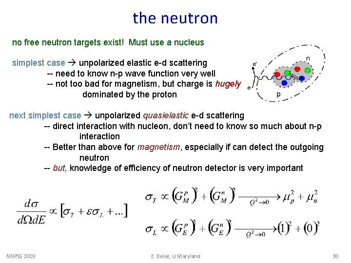 the neutron no free neutron targets exist! Must use a nucleus simplest case unpolarized