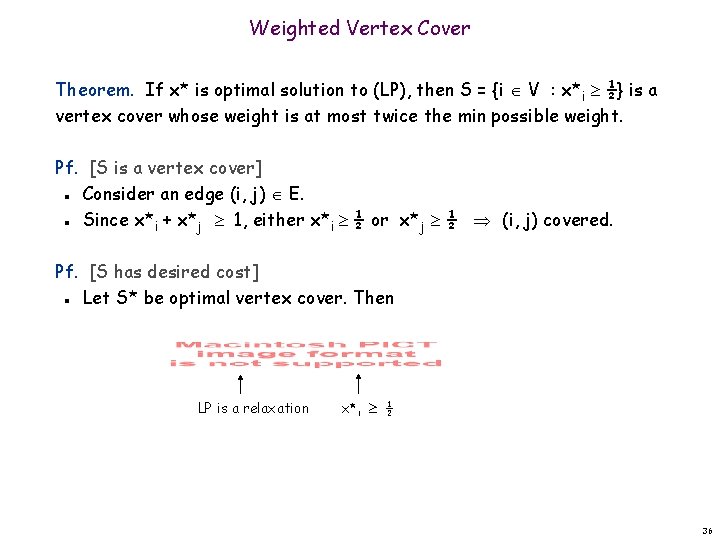 Weighted Vertex Cover Theorem. If x* is optimal solution to (LP), then S =