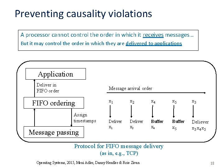 Preventing causality violations A processor cannot control the order in which it receives messages…