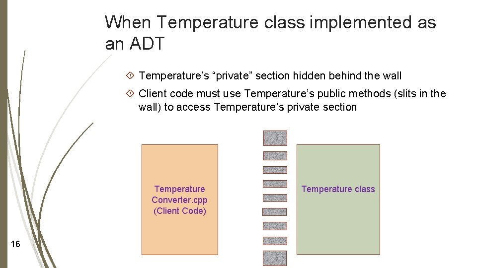 When Temperature class implemented as an ADT Temperature’s “private” section hidden behind the wall