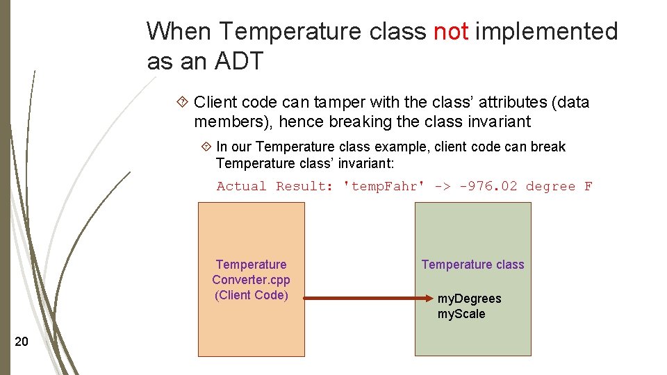 When Temperature class not implemented as an ADT Client code can tamper with the