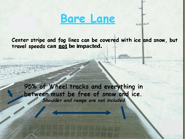 Bare Lane Center stripe and fog lines can be covered with ice and snow,