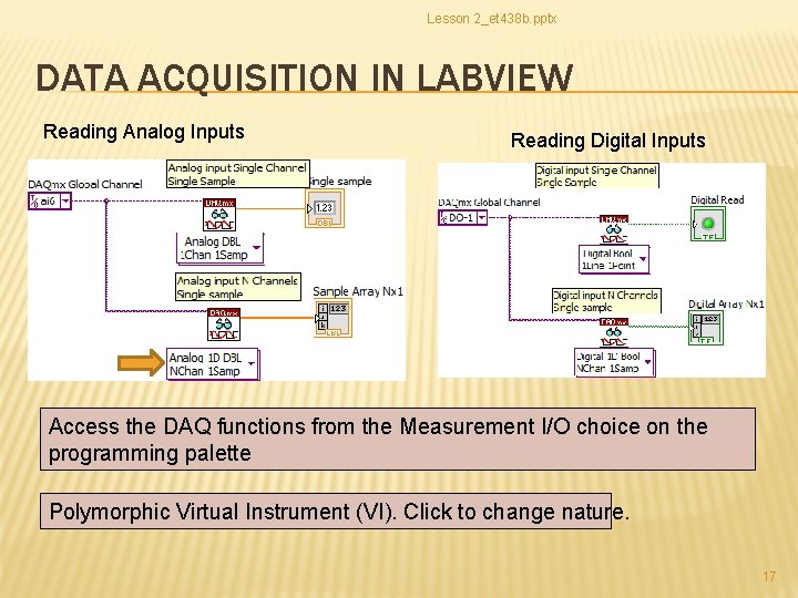 Lesson 2_et 438 b. pptx DATA ACQUISITION IN LABVIEW Reading Analog Inputs Reading Digital