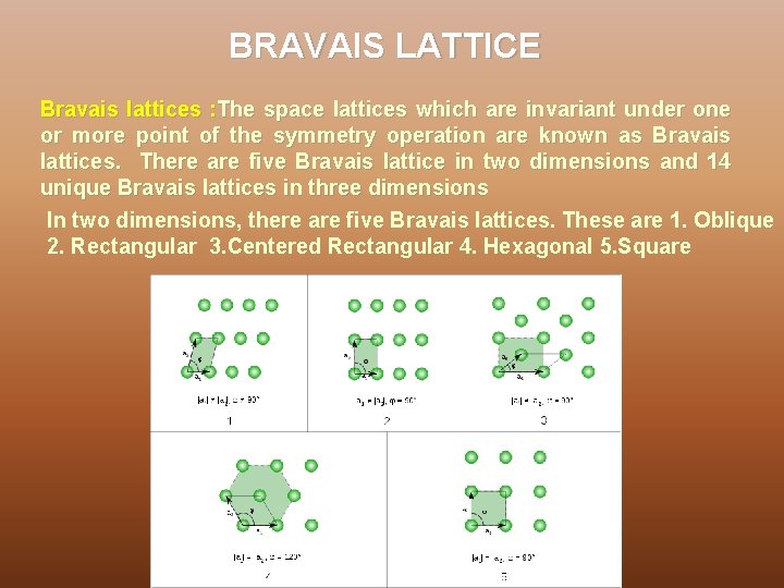 BRAVAIS LATTICE Bravais lattices : The space lattices which are invariant under one or