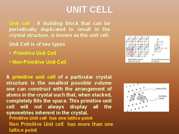 UNIT CELL Unit cell : A building block that can be periodically duplicated to