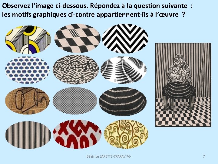 Observez l’image ci-dessous. Répondez à la question suivante : les motifs graphiques ci-contre appartiennent-ils