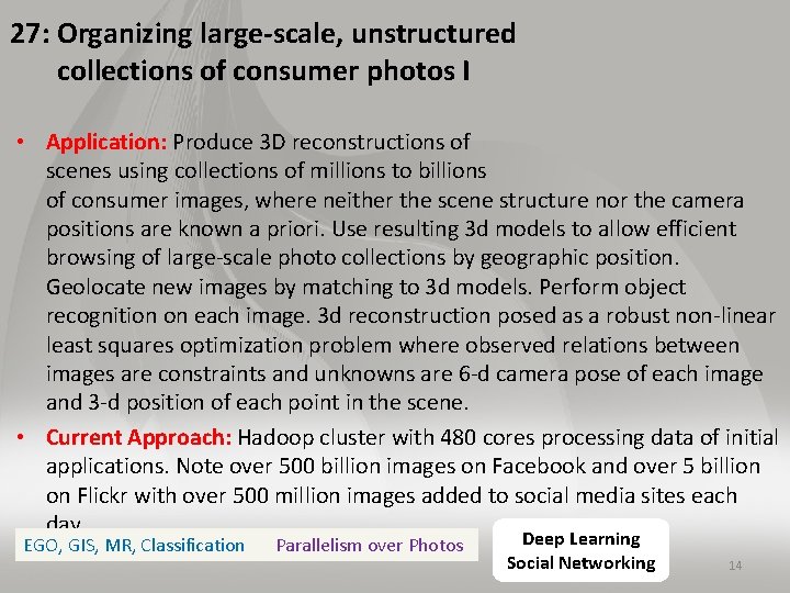 27: Organizing large-scale, unstructured collections of consumer photos I • Application: Produce 3 D