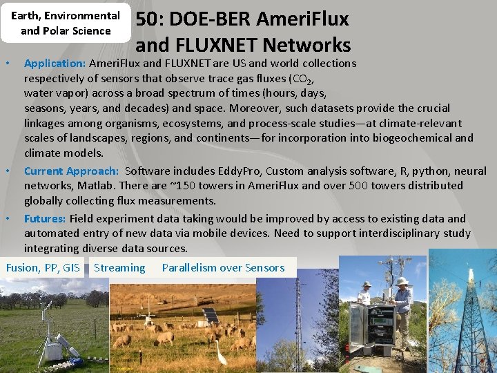 Earth, Environmental and Polar Science • • • 50: DOE-BER Ameri. Flux and FLUXNET