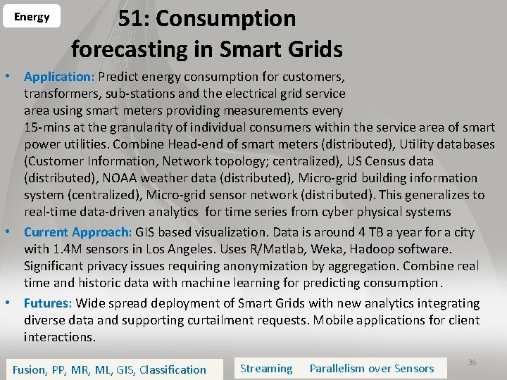 Energy 51: Consumption forecasting in Smart Grids • Application: Predict energy consumption for customers,