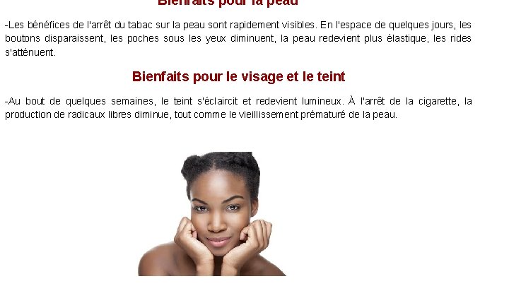 Bienfaits pour la peau -Les bénéfices de l'arrêt du tabac sur la peau sont