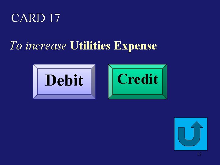 CARD 17 To increase Utilities Expense Debit Credit 12 