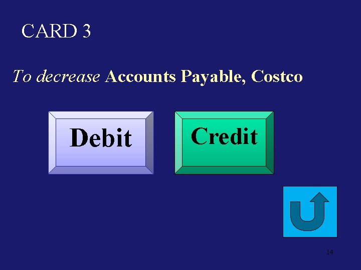 CARD 3 To decrease Accounts Payable, Costco Debit Credit 14 