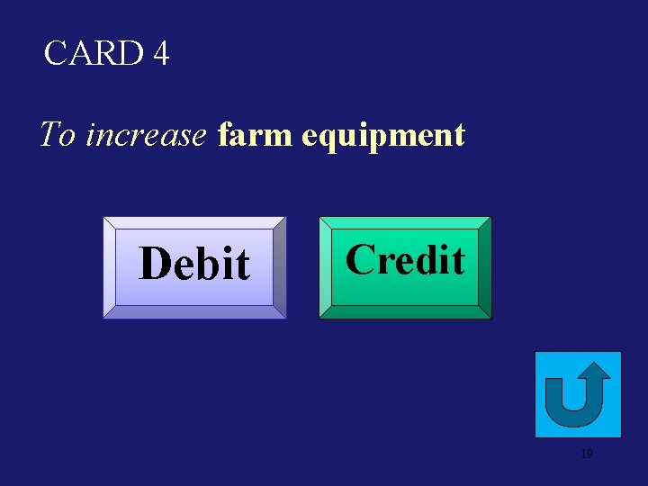 CARD 4 To increase farm equipment Debit Credit 19 