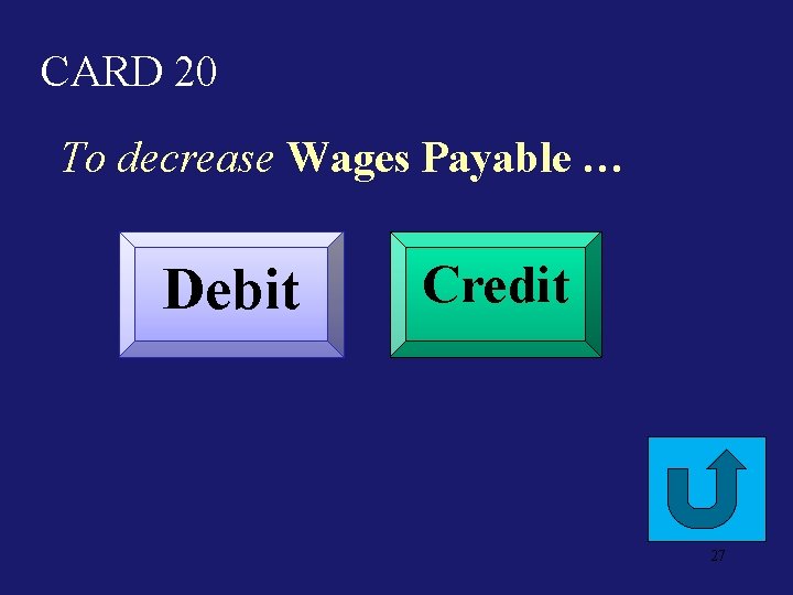 CARD 20 To decrease Wages Payable … Debit Credit 27 