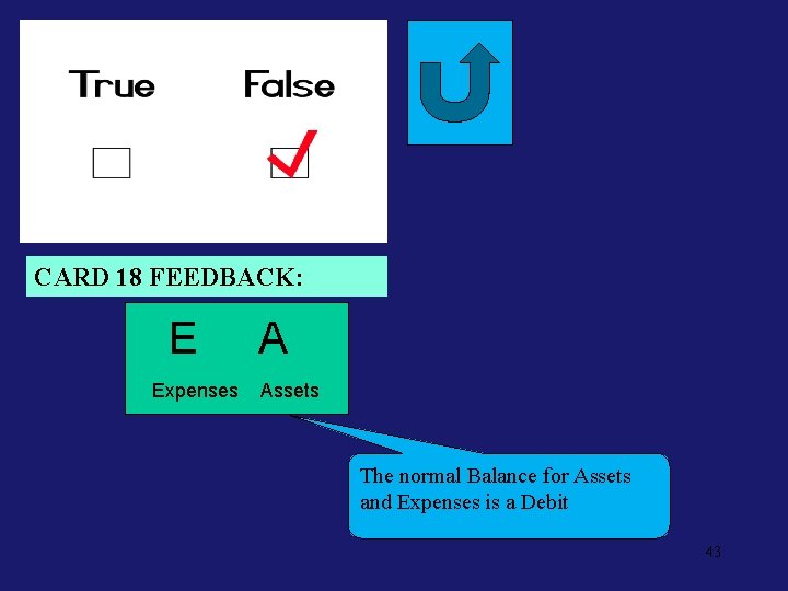 Neg. Feed 18 CARD 18 FEEDBACK: E Expenses A Assets The normal Balance for