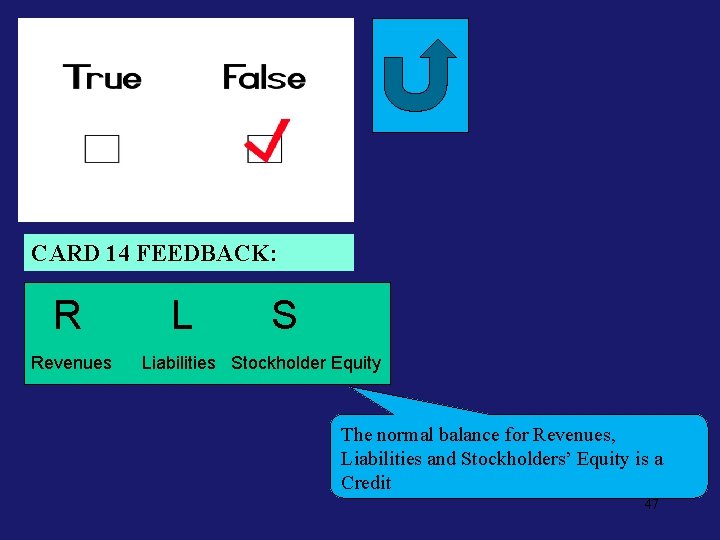 Neg. Feed 14 CARD 14 FEEDBACK: R Revenues L S Liabilities Stockholder Equity The