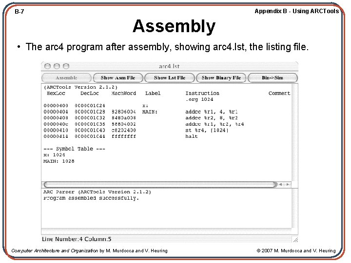 Appendix B - Using ARCTools B-7 Assembly • The arc 4 program after assembly,
